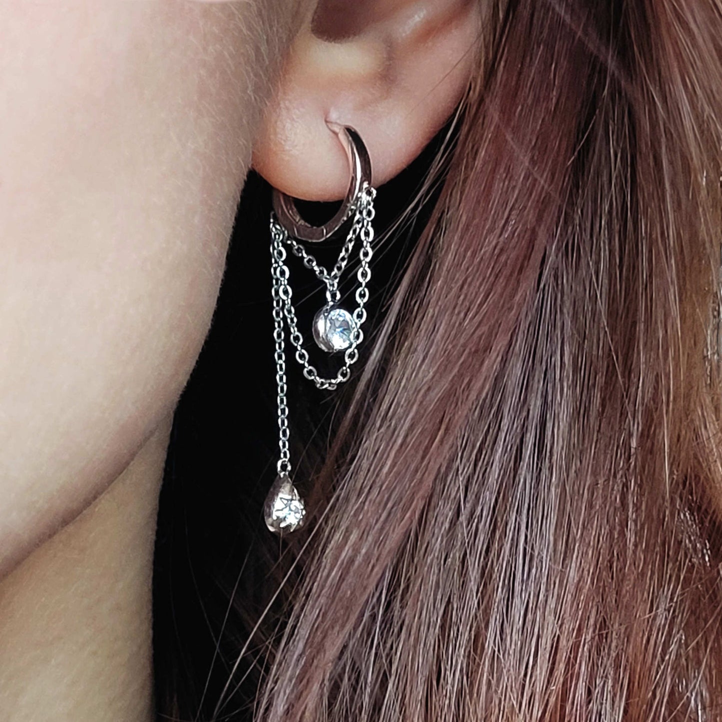 Chain Drop Hoop Earrings in Sterling Silver