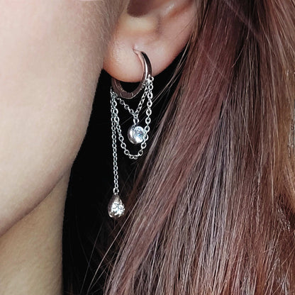 Chain Drop Hoop Earrings in Sterling Silver