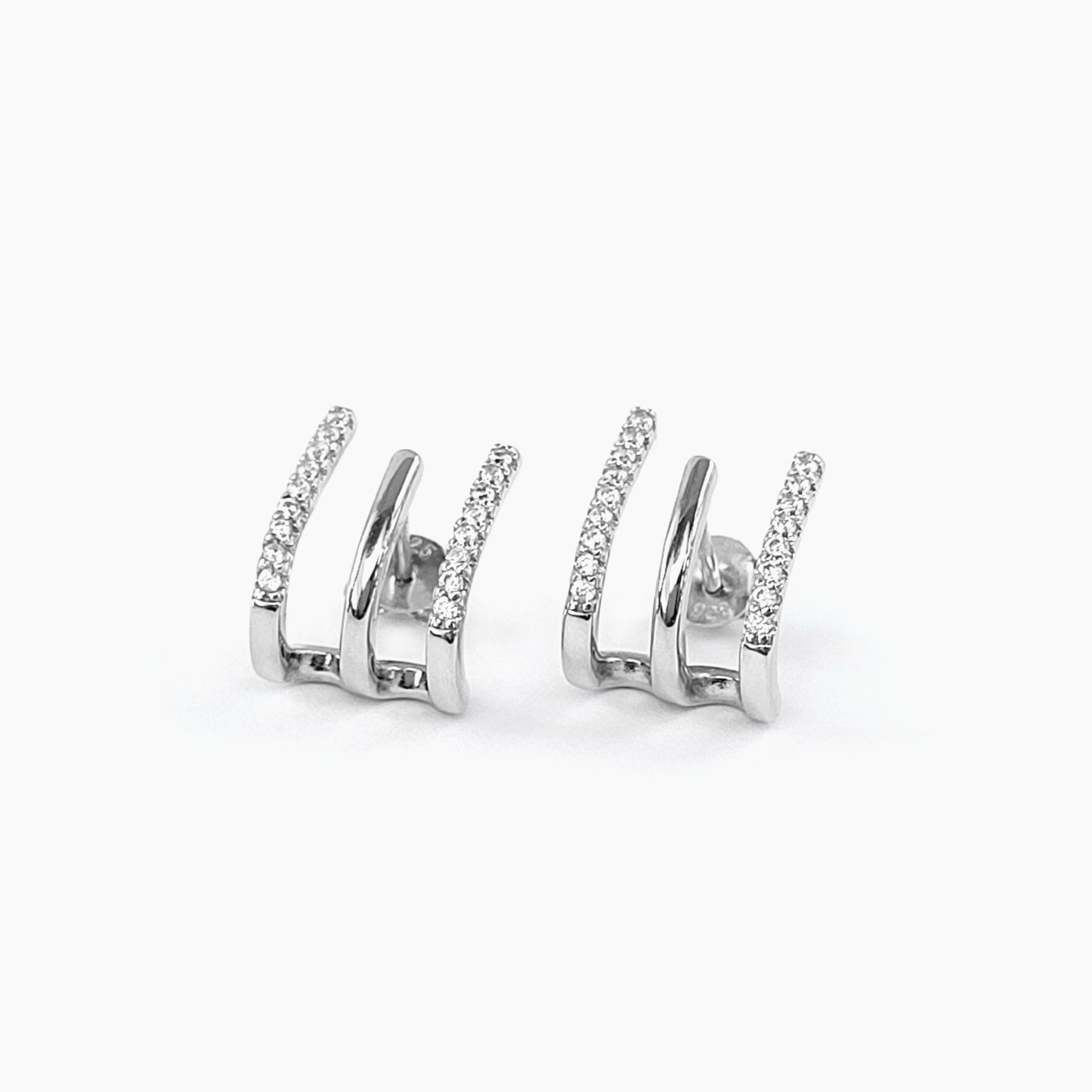 Triple-Row Earrings in Sterling Silver